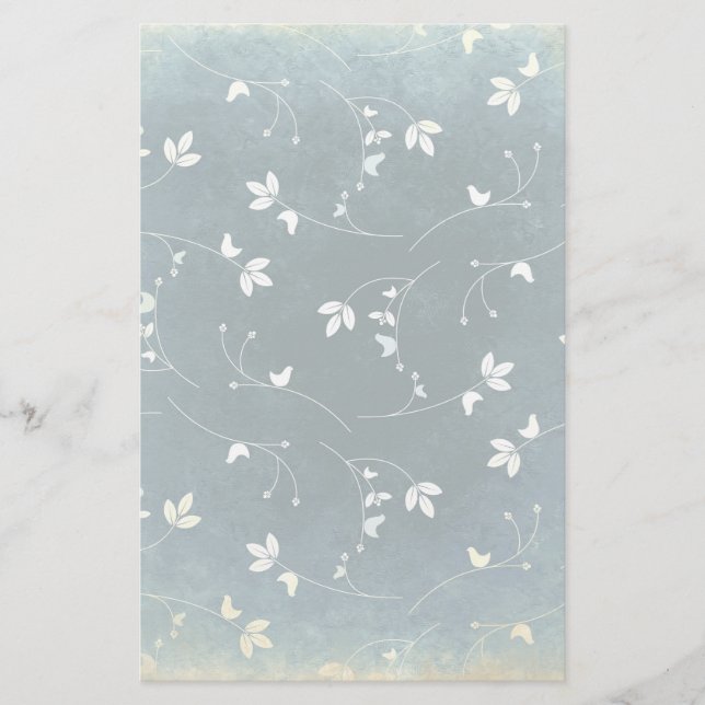 Papeterie Motif Vintage Whimsical avec Oiseaux et Feuilles (Devant)