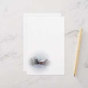 Papeterie Neige couverte Rouge Pays d'hiver Grange