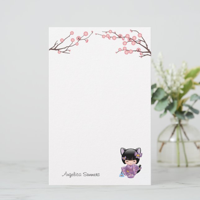 Papeterie Neko Kokeshi Doll Chat Oreilles Geisha Girl (Debout devant)