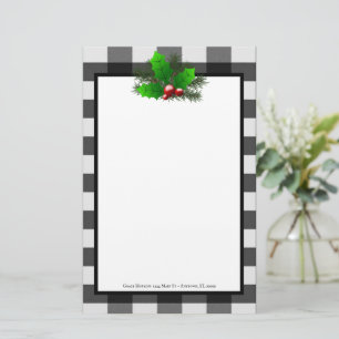 Papeterie Noël Holly Buffalo Plaid Papier personnalisé