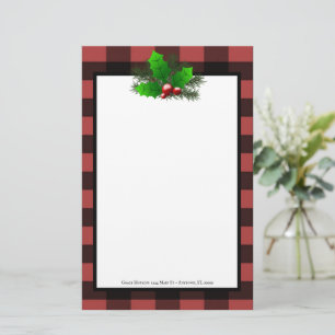 Papeterie Noël Holly Buffalo Plaid Personnalisé