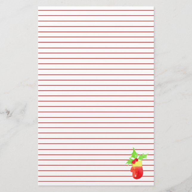 Papeterie Noël Mitten Holly Red Lined (Devant)