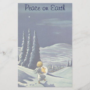 Papeterie Noël vintage, Ange de la Neige Marcher avec une ét