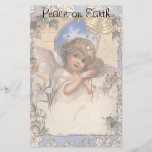 Papeterie Noël vintage, Ange victorien avec cloches d'or