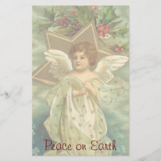 Papeterie Noël vintage, Ange victorien avec étoiles d'or