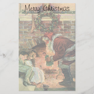 Papeterie Noël vintage, enfants au Père Noël victorien