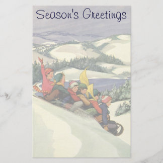 Papeterie Noël vintage, Enfants dormant sur la montagne
