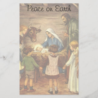 Papeterie Noël Vintage, Nativité Religieuse avec Bébé Jésus