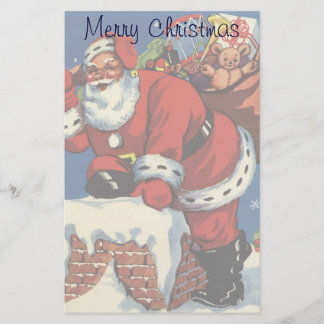 Papeterie Noël vintage, Père Noël descendant la cheminée ave