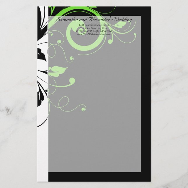 Papeterie Noir/Blanc/Lime Vert Gras Mariage (Devant)