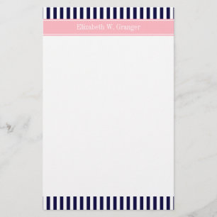 Papeterie Nom bleu bleu bleu blanc rayure rose Monogramme