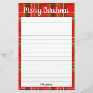 Papeterie Nom Joyeux Noël Rouge/Vert Tartan Plaid