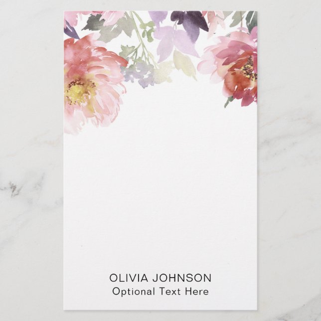 Papeterie Nom Monogramme Floral Aquarelle Chic Élégant (Devant)