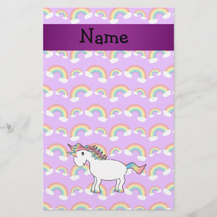 Papeterie Nom personnalisé arc-en-ciel unicorne pourpre arc-