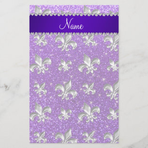 Papeterie Nom personnalisé fleur de lis indigo violet parti