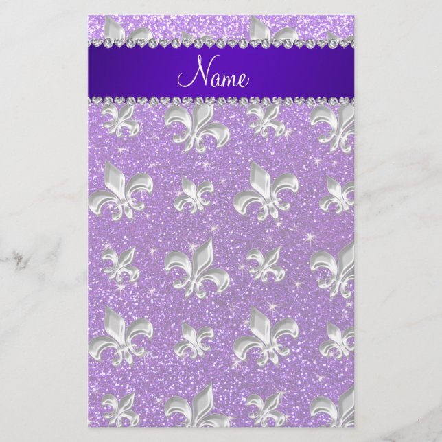 Papeterie Nom personnalisé fleur de lis indigo violet partie (Devant)