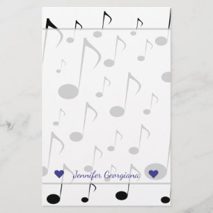 Papeterie Nom personnalisé + Motif de notes musicales
