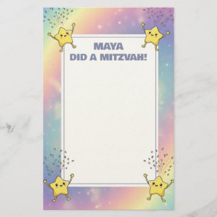 Papeterie Note personnalisée Mitzvah Rainbow Confetti Stars