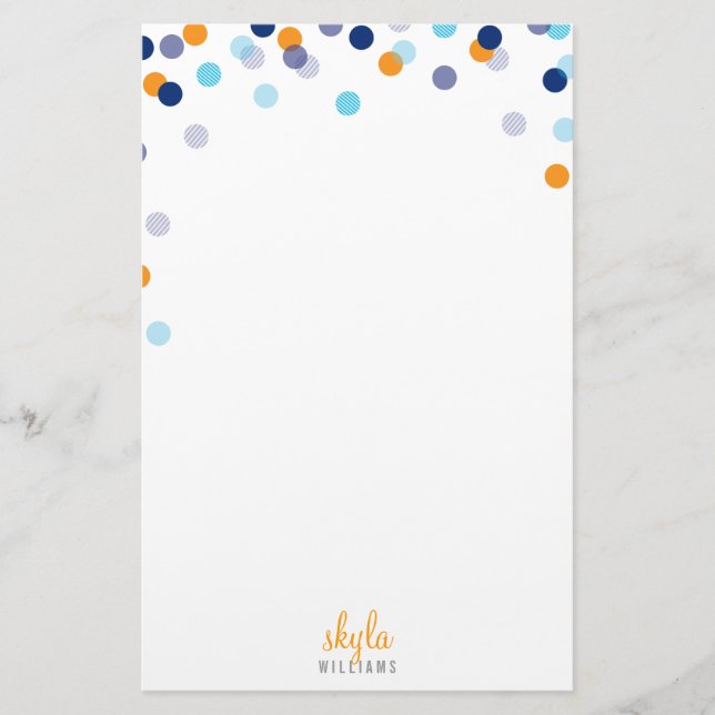 Papeterie NOTE PERSONNELLE mignon confetti clair orange bleu (Devant)
