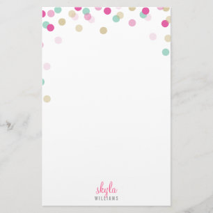 Papeterie NOTE PERSONNELLE mignon confetti rose menthe or