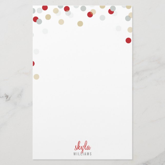 Papeterie NOTE PERSONNELLE mignon confetti rouge or argent (Devant)