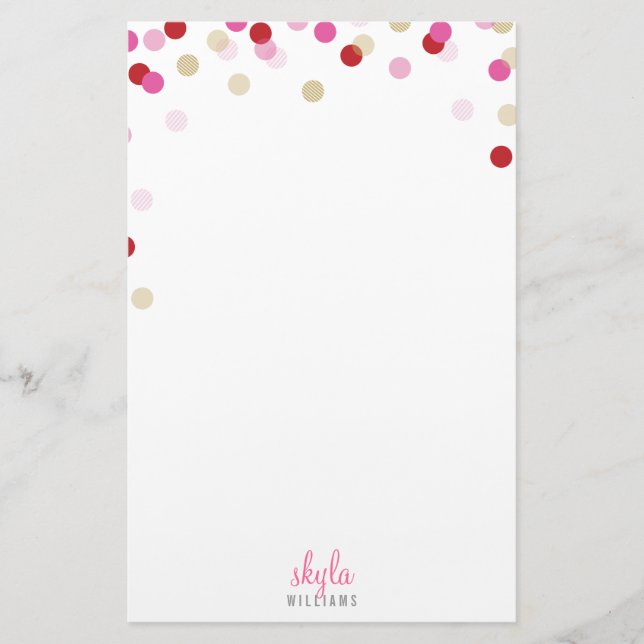Papeterie NOTE PERSONNELLE mignon confetti rouge rose or (Devant)