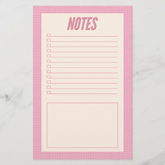 Papeterie Notes de grille rose et blanc dessinées à la main  (Devant)