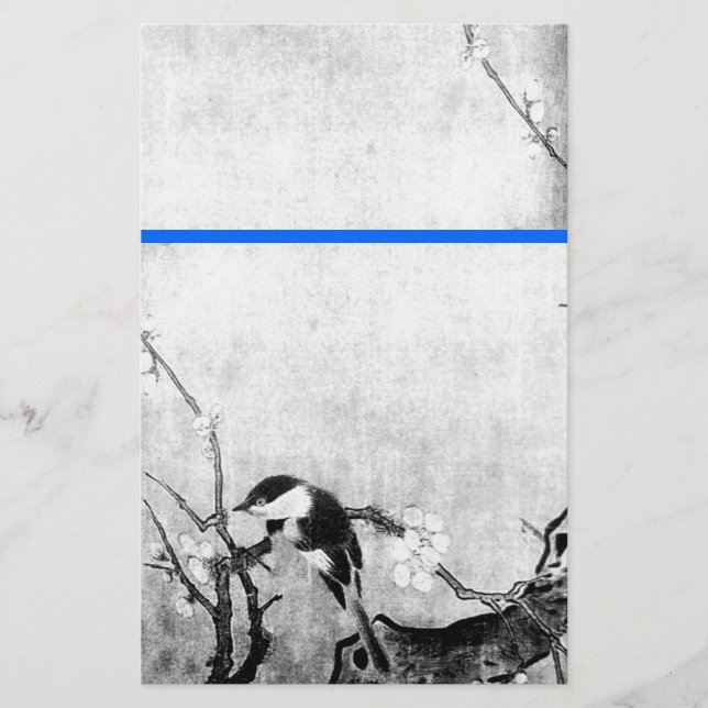Papeterie OISEAU DE PRINTEMPS ET ARBRE FLEURS Bleu Blanc Noi (Devant)