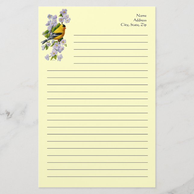 Papeterie Oiseau Goldfinch et fleurs de pomme Jaune (Devant)