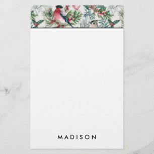 Papeterie Oiseaux de Noël et pins floraux