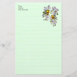 Papeterie Oiseaux Goldfinch & fleurs de pomme vert