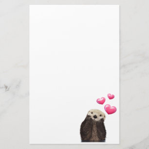 Papeterie Otter mignonne avec Coeurs d'Amour Rose