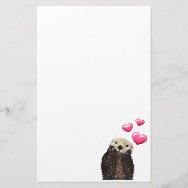 Papeterie Otter mignonne avec Coeurs d'Amour Rose (Devant)