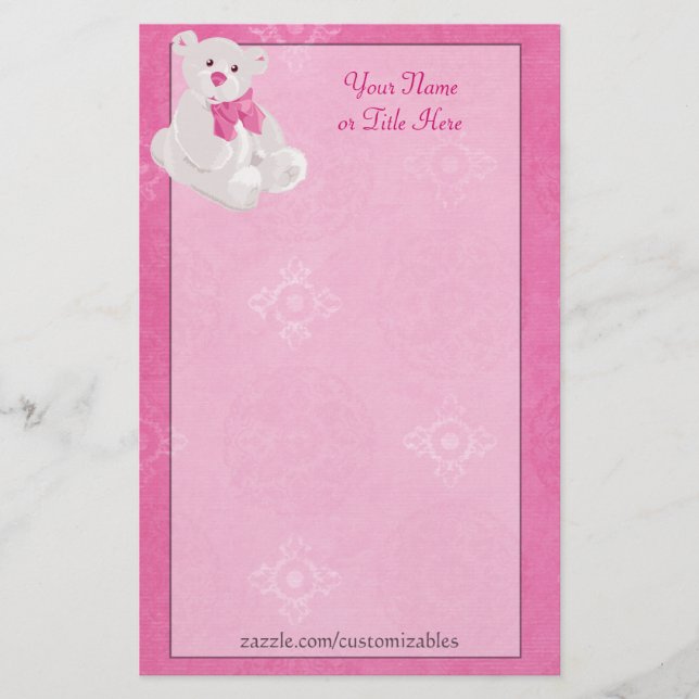 Papeterie Ours en peluche rose stationnaire (Devant)