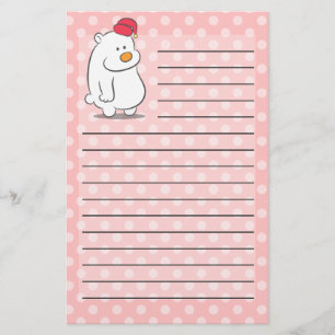 Papeterie Ours polaire mignon avec fond à motif pois