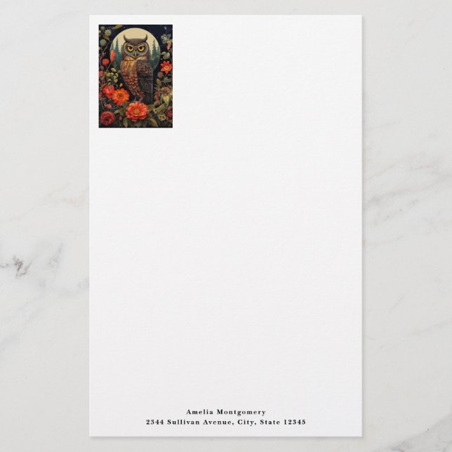 Papeterie Owl at Night with a Full Moon (Devant)