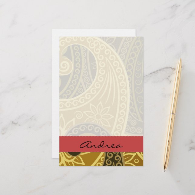 Papeterie Paisley Motif, Persian Paisley, Le Boteh, Votre No (Devant/Arrière en situation)