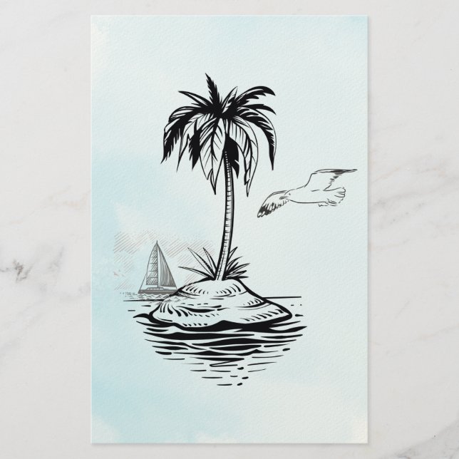 Papeterie Palm Tree & Seagull sur notes (Devant)