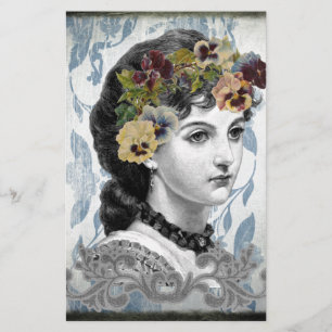 Papeterie Pansies d'une femme victorienne sur une tapisserie
