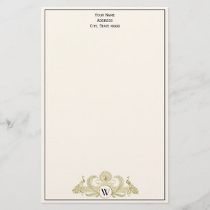 Papeterie Paons Vintage Monogramme Ivoire BG Faux Or
