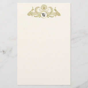 Papeterie Paons vintage monogramme or faux ivoire BG