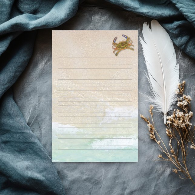 Papeterie Papier à écrire ligné avec sable de plage et crabe (Créateur téléchargé)