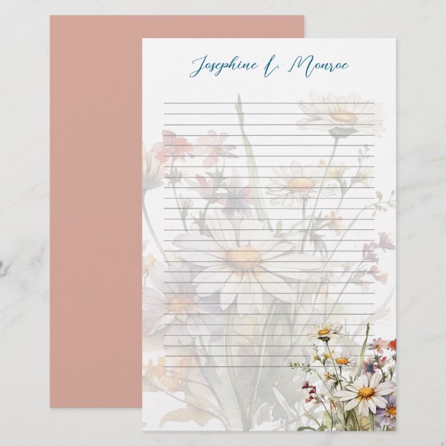 Papeterie Papier à écriture personnalisée fleur sauvage (Devant / Derrière)