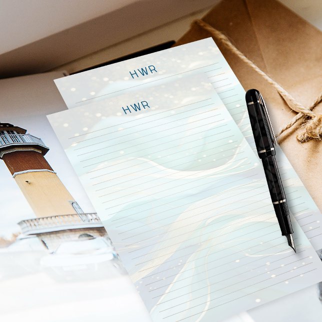 Papeterie Papier à lettres à monogramme avec vagues océaniqu (Créateur téléchargé)