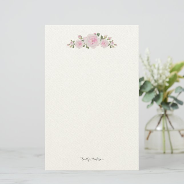 Papeterie Papier à lettres avec nom Roses roses douces (Debout devant)