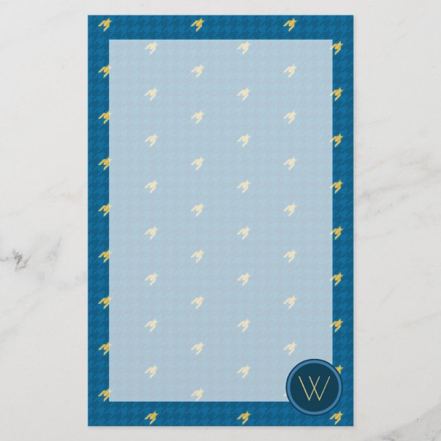 Papeterie Papier à lettres bleu avec or Accent Houndstooth (Devant)