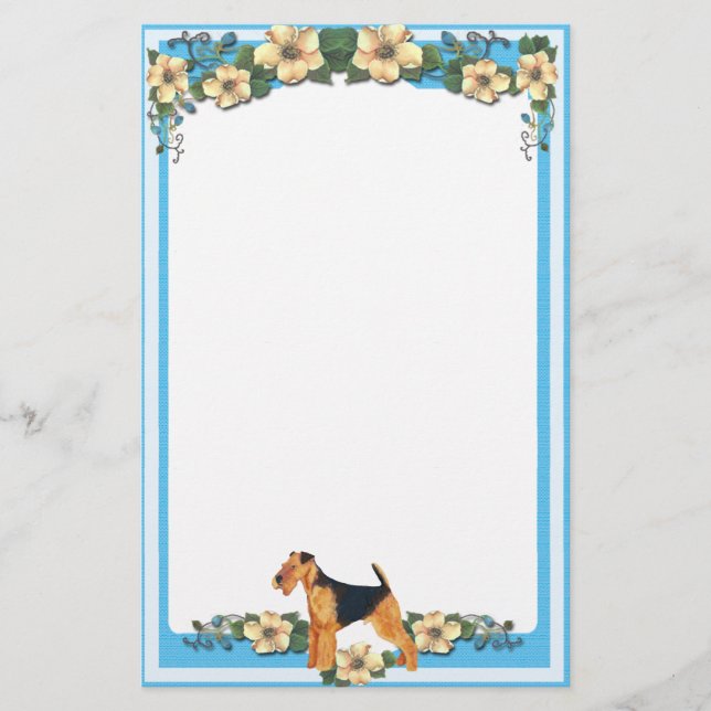 Papeterie Papier à lettres bleu floral non doublé Airedale (Devant)