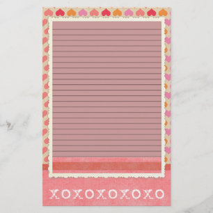 Papeterie Papier à lettres Coeurs Rouge et Rose - lignes opt