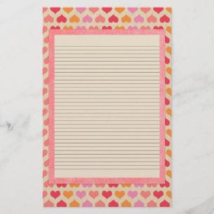 Papeterie Papier à lettres Coeurs Rouge et Rose - lignes opt