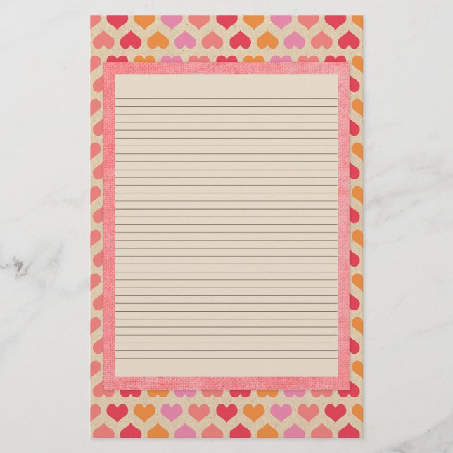 Papeterie Papier à lettres Coeurs Rouge et Rose - lignes opt (Devant)